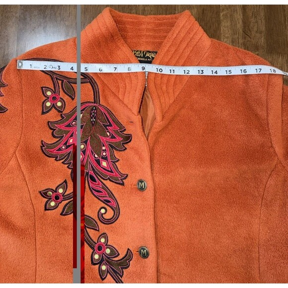 Burnt Orange Embroidered Button Jacket Coat Wearable Art M Bob Mackie Mid-Length - Picture 14 of 16